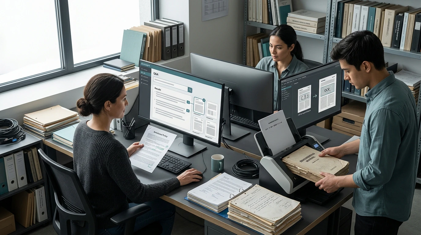 AI and automation specialists designing AI Knowledge Base with workflow maps, data, and live systems