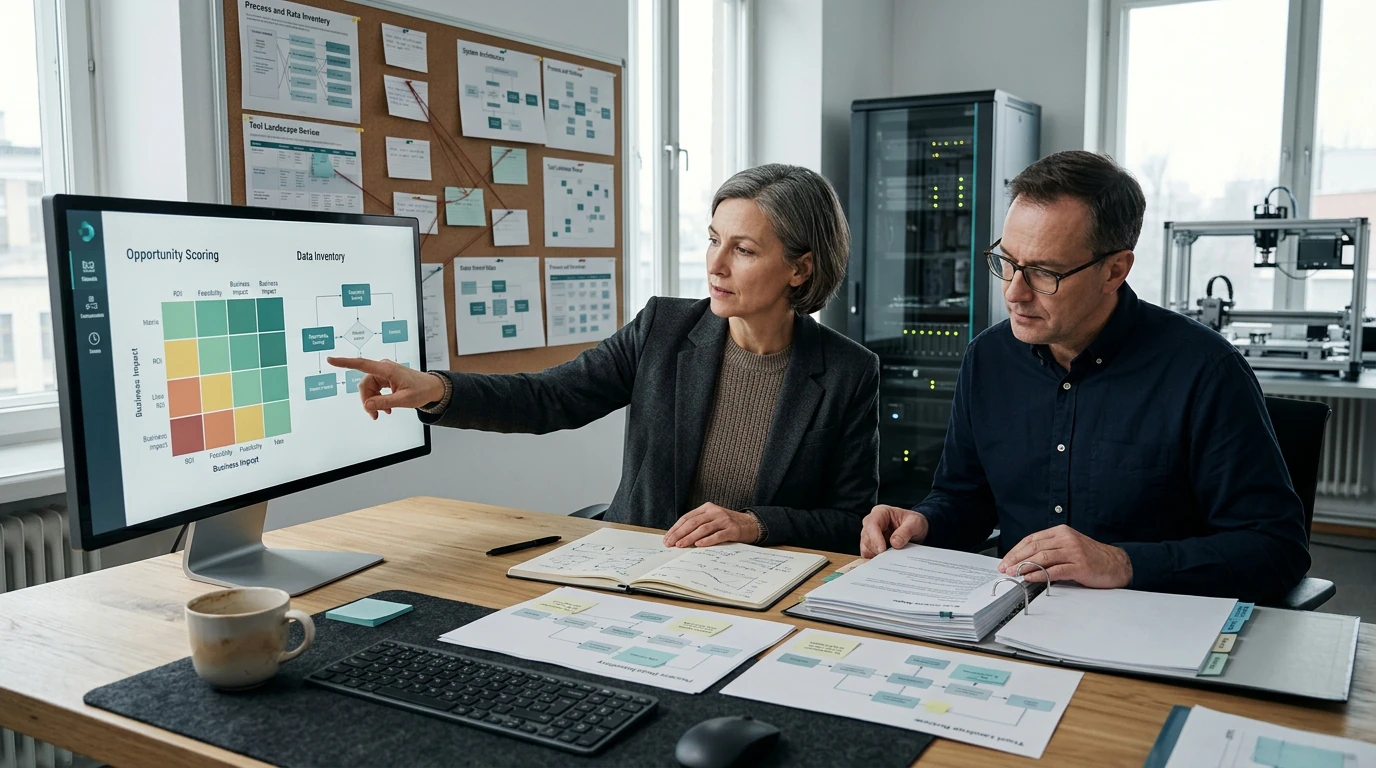 AI and automation specialists designing AI Readiness Audit with workflow maps, data, and live systems