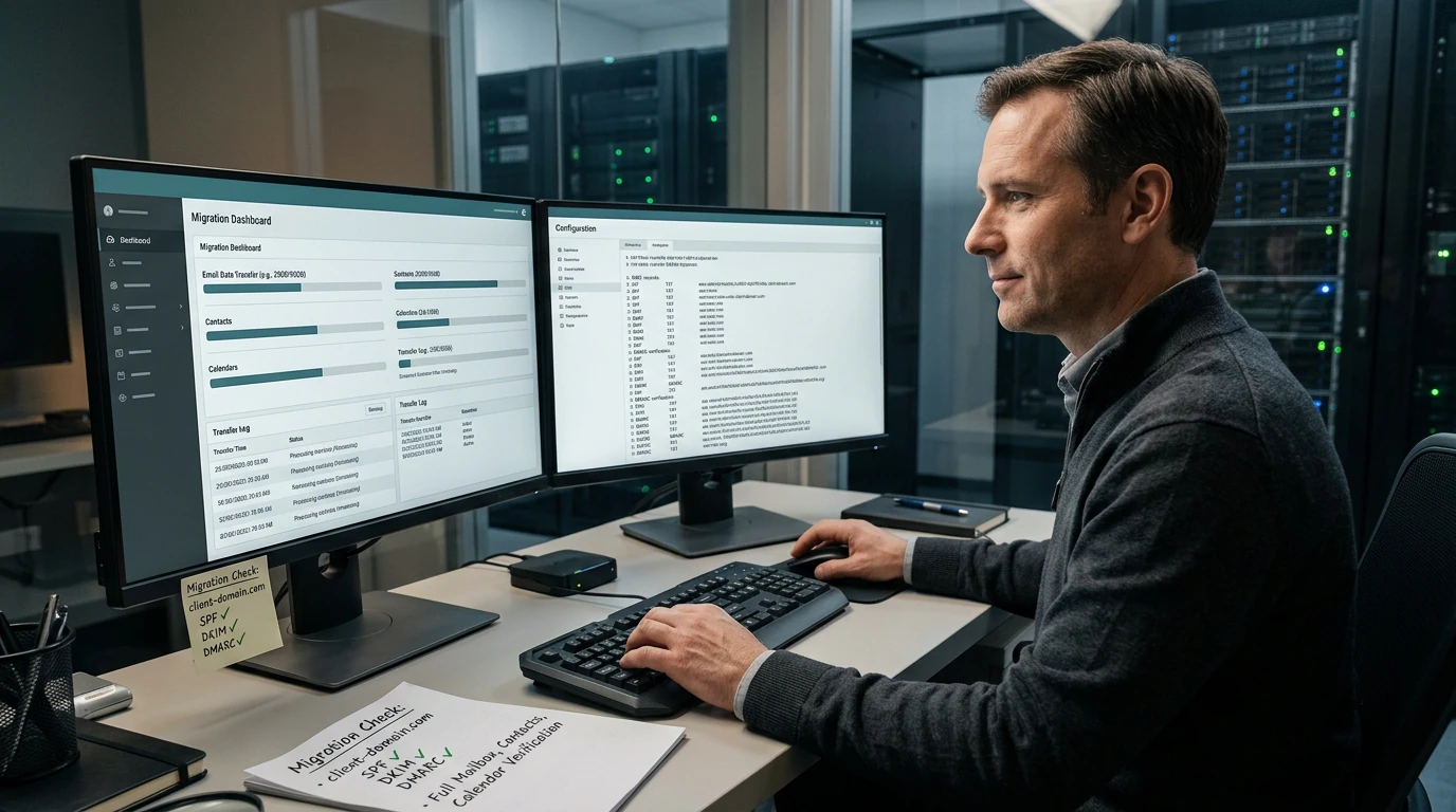 Hosting specialists managing Business Email Setup across servers, delivery infrastructure, and operational controls