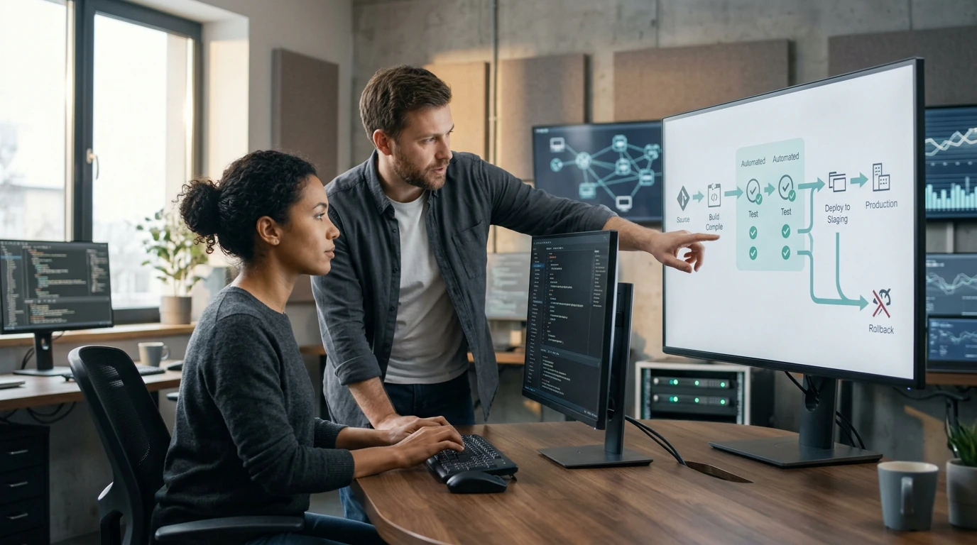 Cloud and DevOps specialists coordinating CI/CD Pipelines across infrastructure and deployment systems