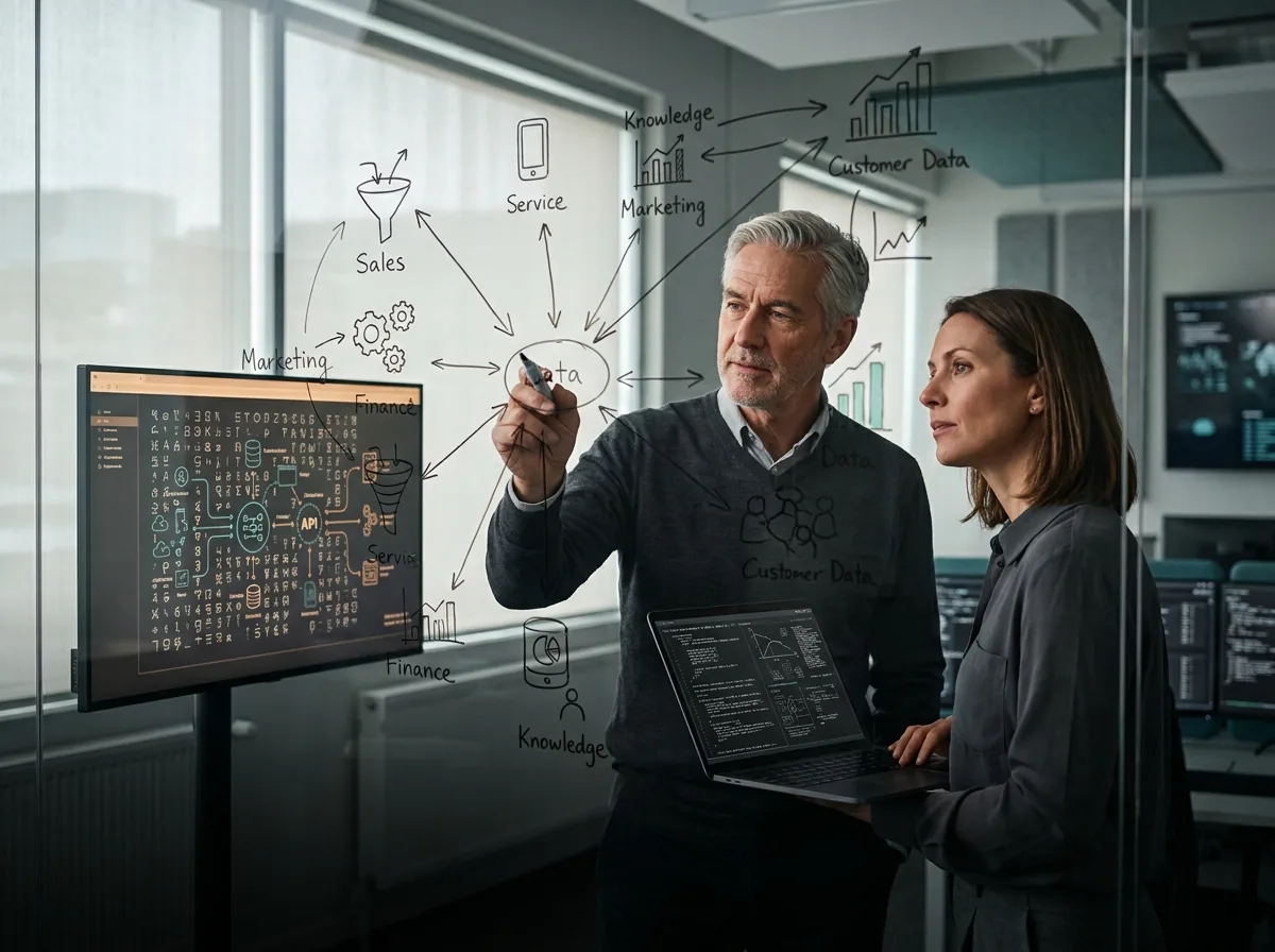 Revenue operations specialists mapping customer data, sales, service, and platform workflows
